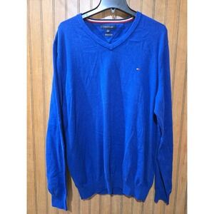 Tommy Hilfiger V-Neck Sweater Long Sleeve Classic Fit Blue XL